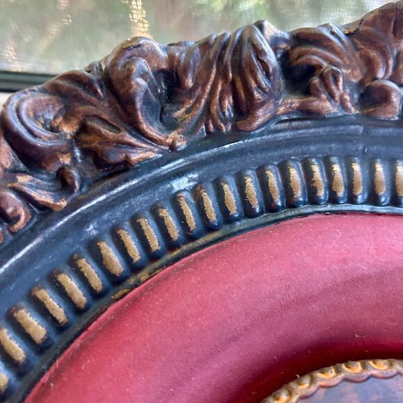 Vintage Ceramic Cameo Wall Hanging, Victorian Woman, Painted Velvet Border - Picture 15 of 16